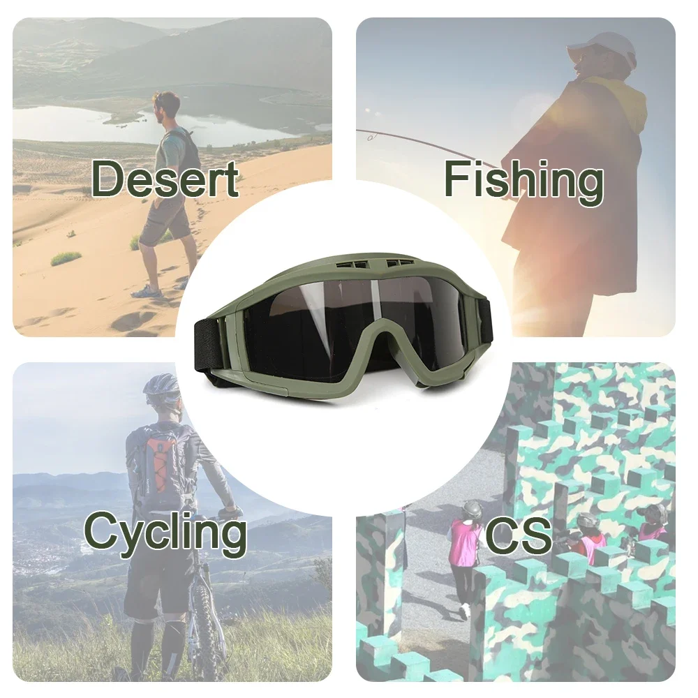 Airsoft Taktische Schutzbrille, 3-Linsen, winddicht, staubdicht, Schießen, Motocross, Motorrad, Bergsteigen, CS, sicherer Schutz – Detail 9