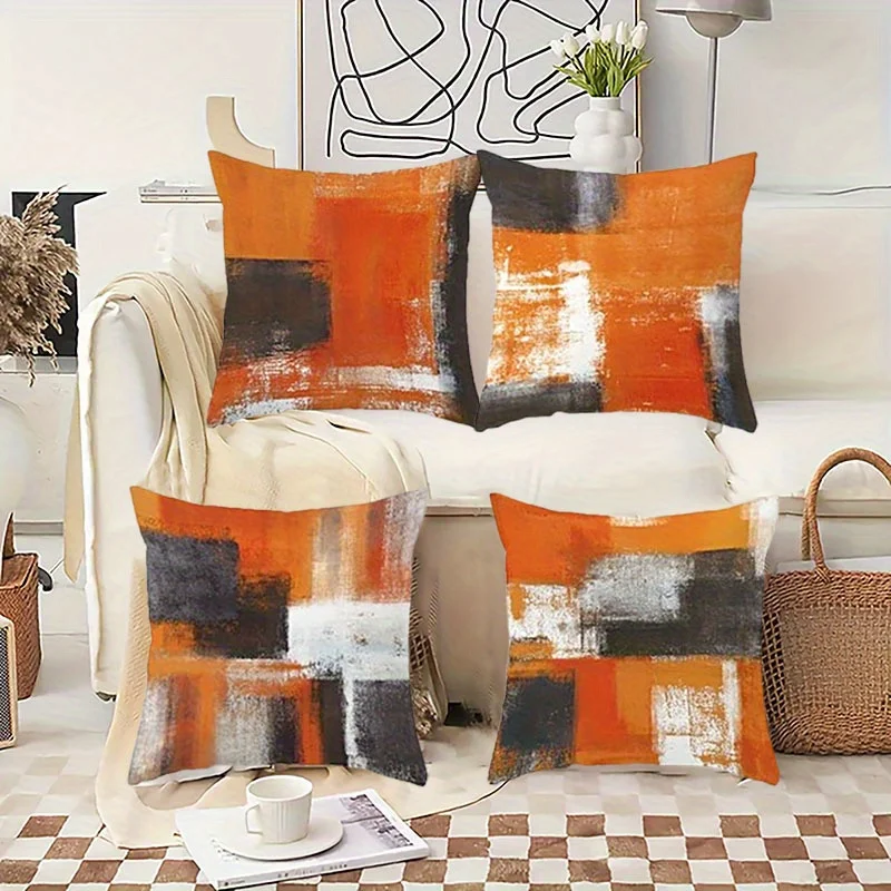 Nordic Orange Cement Grey Abstract Linen Pillowcase 40*40 Sofa Cushion Cover 60*60 Home Decoration Pillowcase Customizable 50*50 - view 2