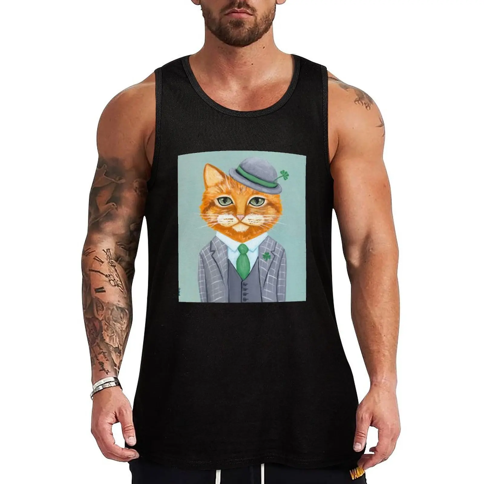

Tiarnan the Tabby Cat Tank Top Gym T-shirts for men men clothing Men's gym t-shirt