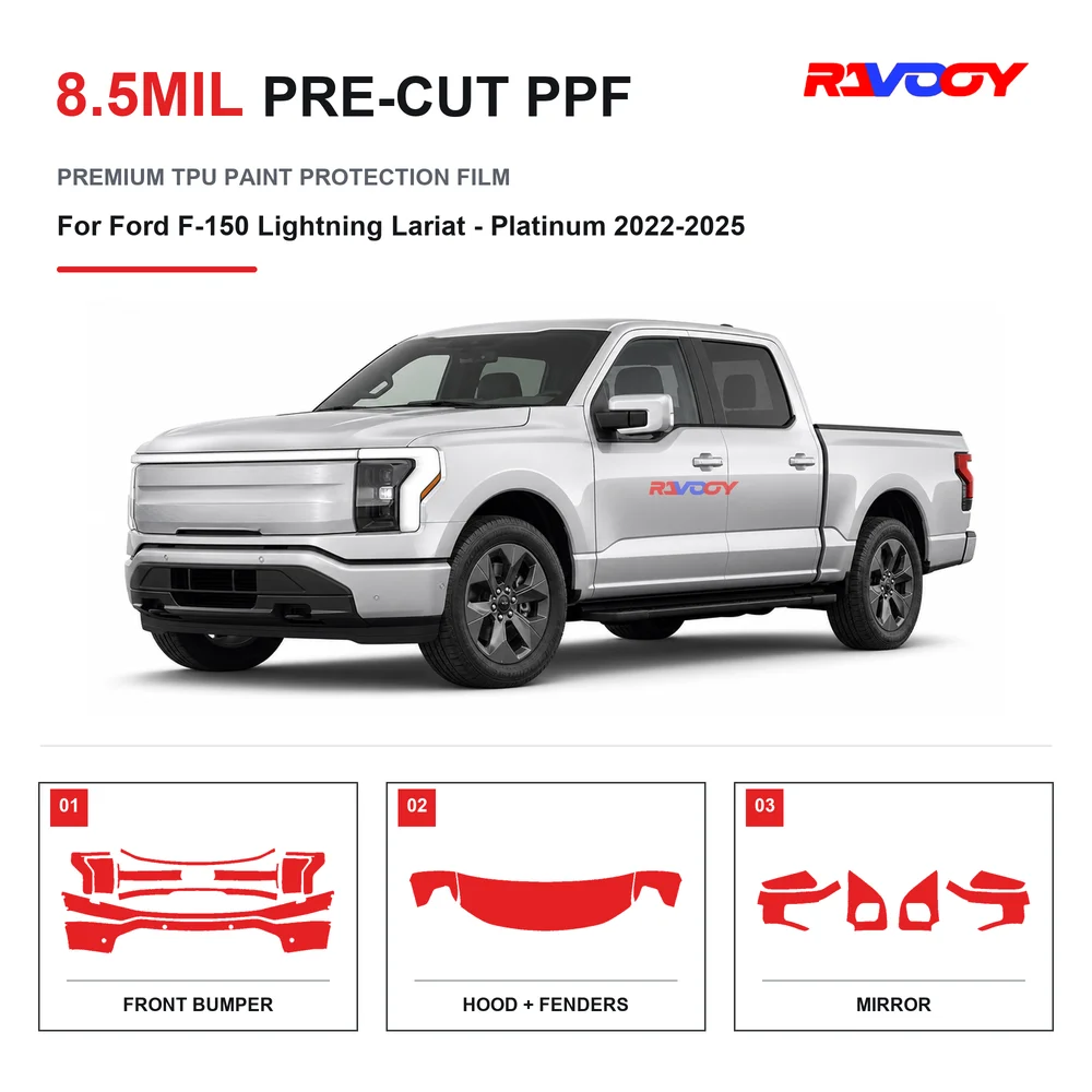 Precut PPF For Ford F-150 Lightning Lariat - Platinum 2022-2025 8.5mil TPU Clear Paint Protection Film Self Healing Hydrophobic