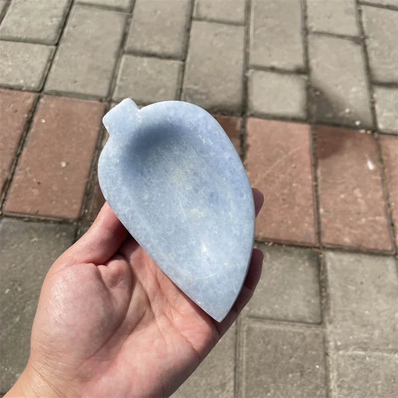 Natural Beautiful Leaf shaped round gemstone blue calcite Celestite crystal Bowl For Home Decoration