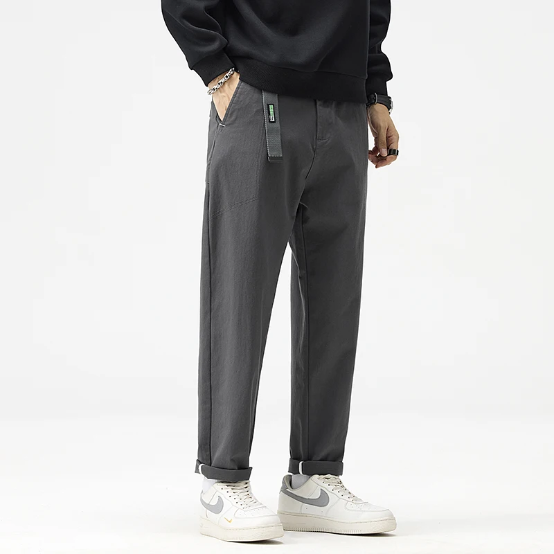 Мужские брюки-карго, осенние свободные брюки, прямые брюки, однотонные, с петлями для ремня, универсальная рабочая одежда, повседневные универсальные штаны со скобами