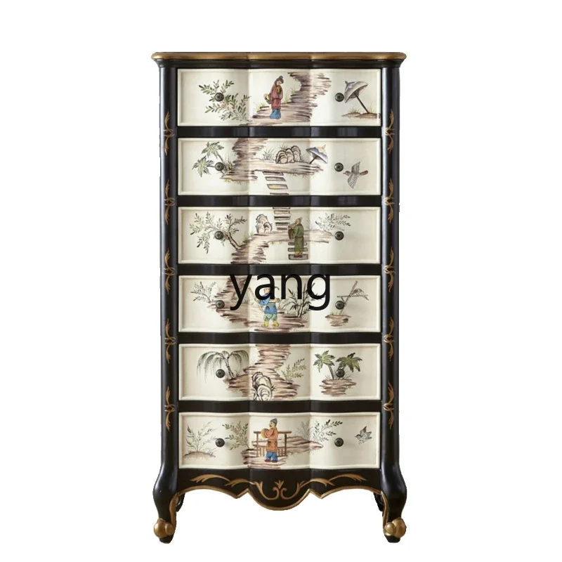 

LH solid wood painted living room storage TV side cabinet new Chinese bedroom six bucket storage cabinet