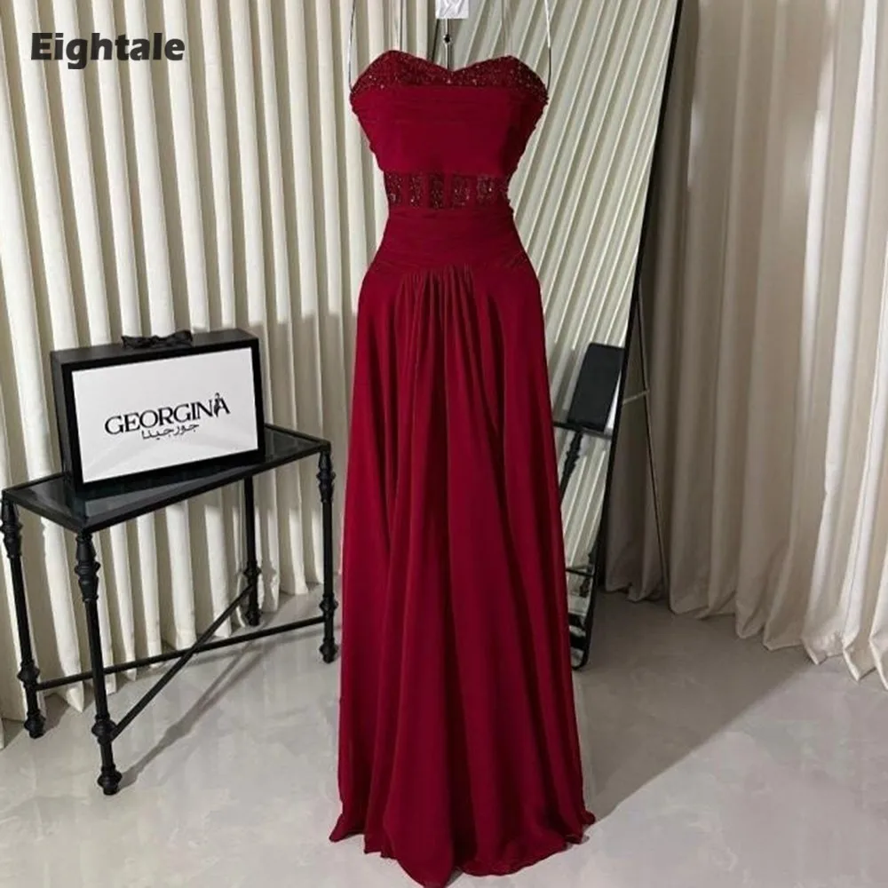 

Eightale арабское вечернее платье милая трапециевидной формы на заказ шифоновые складки бордовое платье длиной до пола Русалка для выпускного вечера свадебное платье