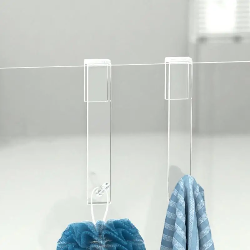 Bathroom Shower Door Hook Acrylic Transparent Over Glass Door Towel Hanger Punch-Free Bathroom Bathrobe Hanger Towel Rack