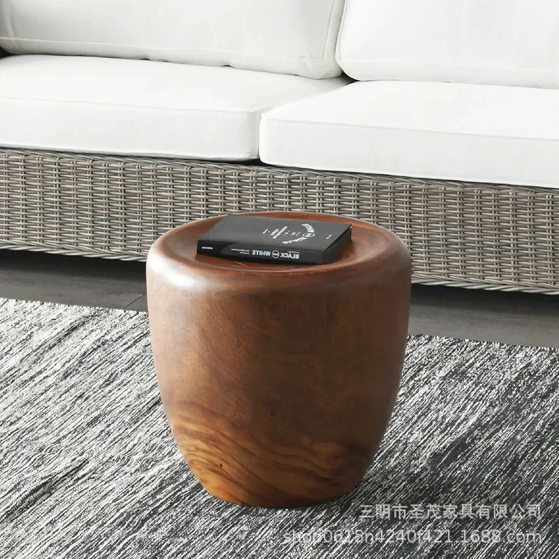 Wooden stump, carbonized solid wood round low bench, natural wood stump, homestay cornertable, simple and creative blacksolid