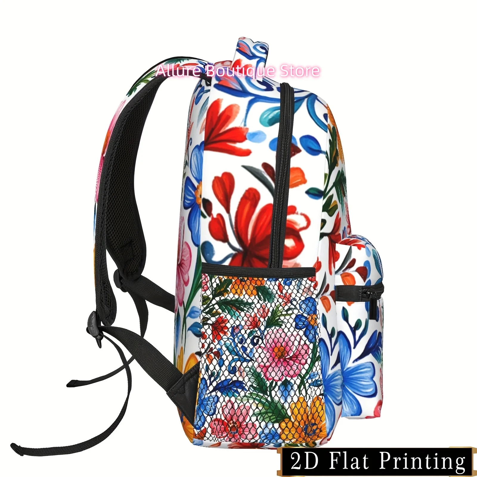 Vibrant Floral Print Full-Color Backpack - Lightweight, Multi-Functional Sports Bag for Students, with Adjustable Shoulder Strap