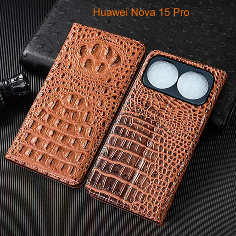 

Crocodile Claw Genuine Leather Flip Case For Huawei Nova 14i 15 Pro Ultra Phone Cover Card Cases Scratch Proof