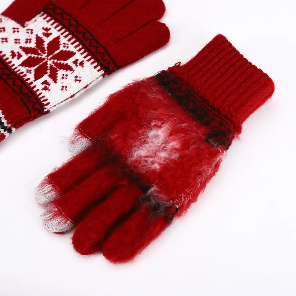 Warm Knitted Snowflake Winter Knitted Gloves Touch Screen Thickened Full Finger Mittens Skiing Gloves Winter