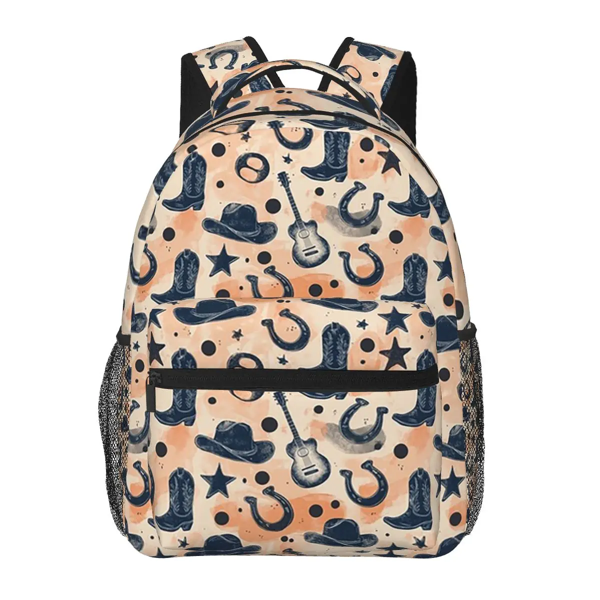 Western Cowboy Elements Pattern Student Backpack School Bag Hiking Travel Daypack for Boys Girls Fashion Bookbag Shoulder Bags