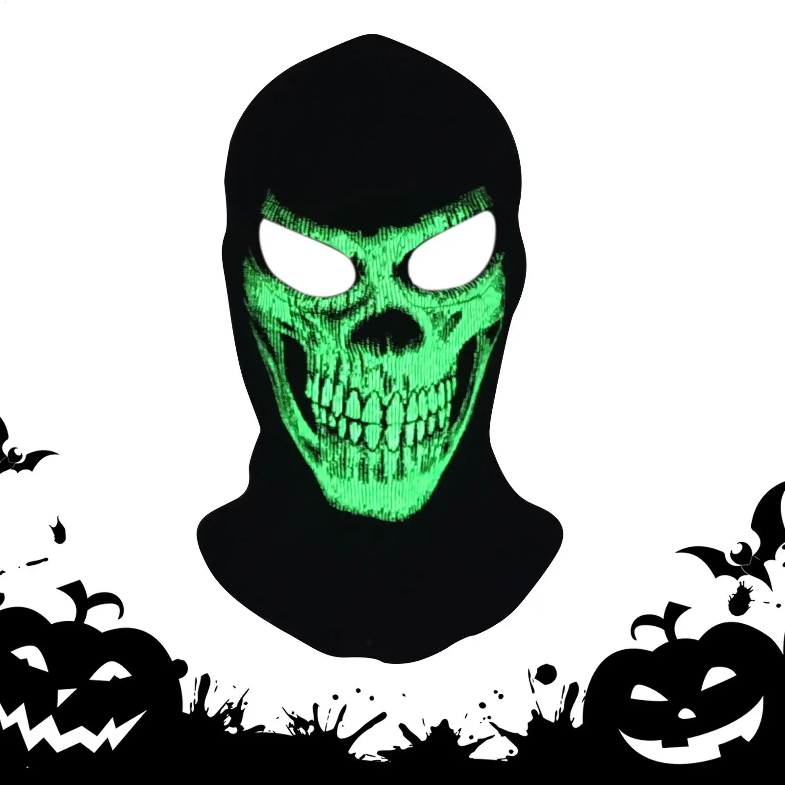 Windproof Ski Face Covers Halloween Skull Hood Glowing Ghost Warm Face Scarf Neck Gaiters For Runners Cyclists Women Cosplay