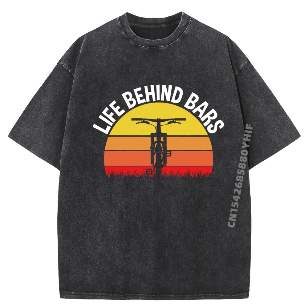 

Latest Printed Tshirt Funny Mountain Bike Bicycle Life Behind Bars Graphic Tee Mens Vintage Washed Shirt Daily Wear