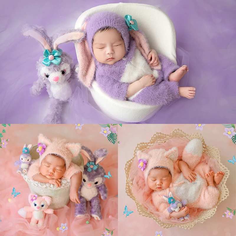 

Cartoon Newborn Photography Clothing Cute Infant Jumpsuit + Hat 2pcs/Set Rabbit Doll Studio Photography Accessories