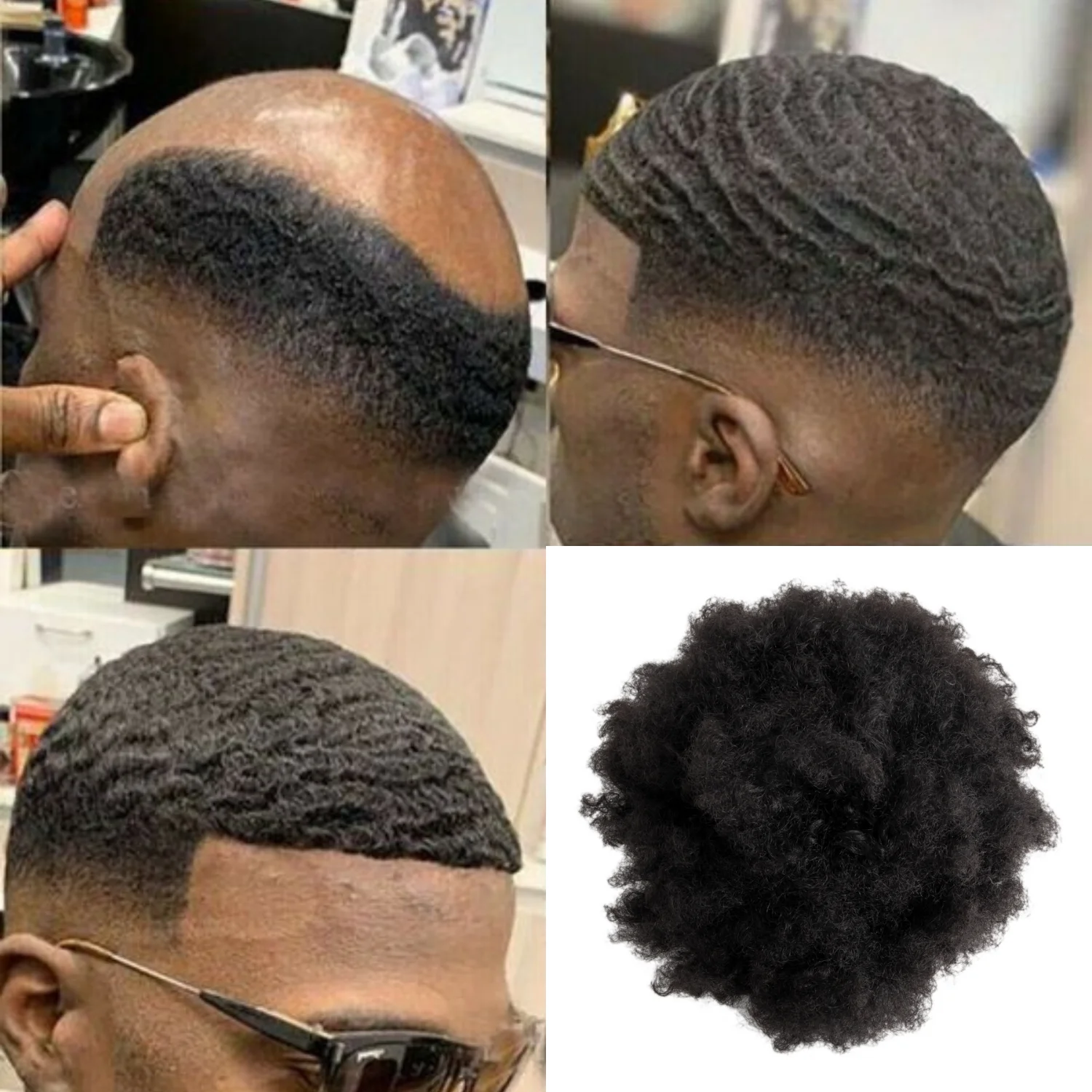 데시 투페 탑퍼 아프로 스타일 100% 인모 풀 머신 메이드 헤어피스 곱슬곱슬한 아프리카계 미국인 남성용 가발