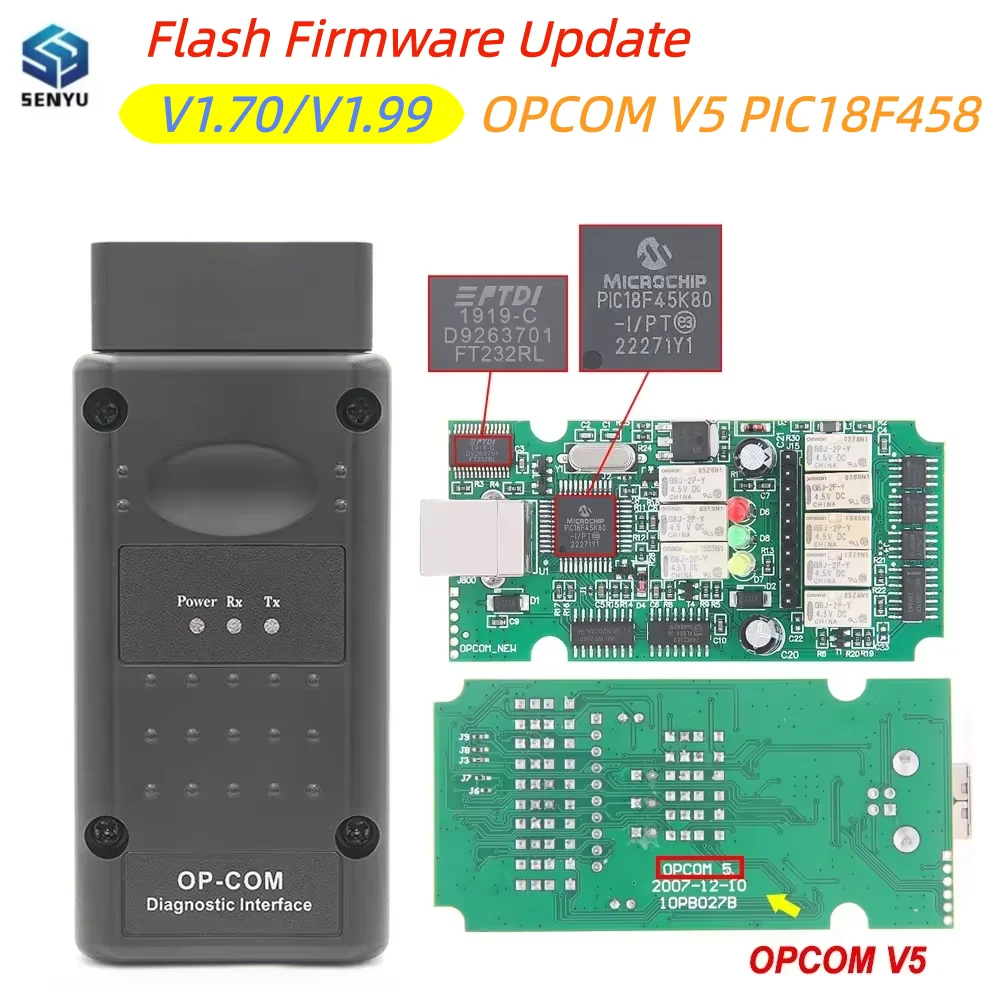 New 2021 200603a OPCOM V5 PIC18F458 OP COM 1.70 Support Flash Firmware Update V1.99 For Opel OP-COM OBD2 Car Diagnostic Tool