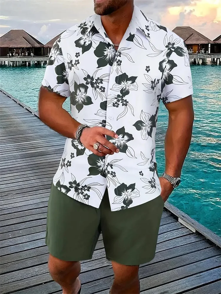 Summer Beach Style Men\'s Shirt Set Oversized Hawaiian Casual Suit 3d Printed Short Sleeve Shirt Shorts 2 Pcs Fashion Streetwear