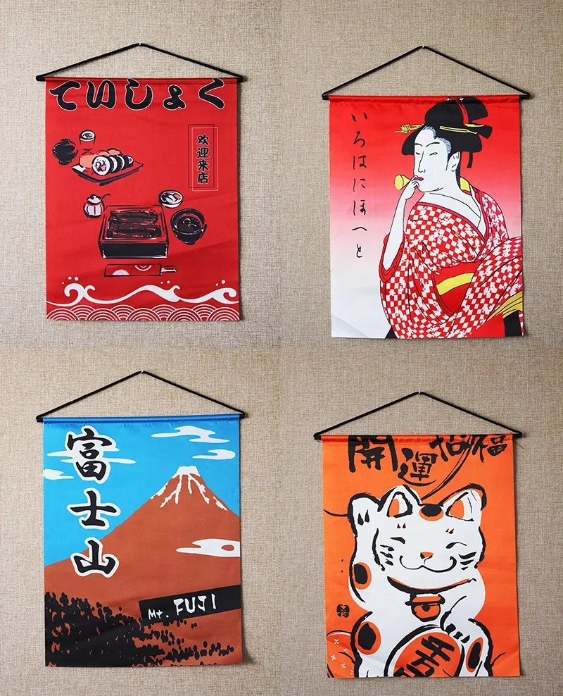 

Japanese Restaurant Sushi Decoration Hanging Ornament Flags Cloth Lucky Cat Business Door Curtain