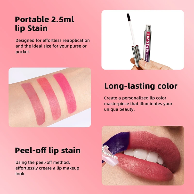 Peel Off Lip Stain Reveal Long Lasting Waterproof Pink Lip Tint Transfer Proof Non-stick Cup Natural Lip Stain Women's Cosmetics