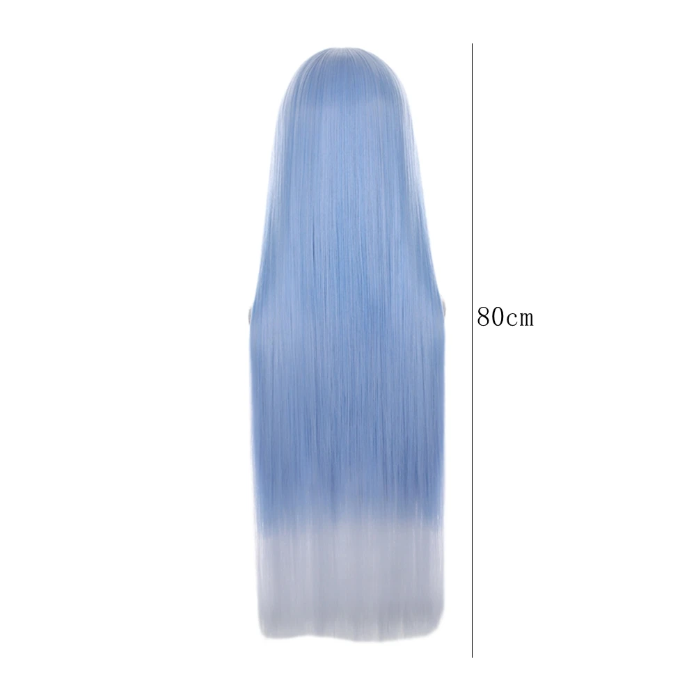 Ombre Blue To White Long Straight Wig With Bangs And Side Strands Cosplay Wig Women Costume Party Synthetic Hair Peruke