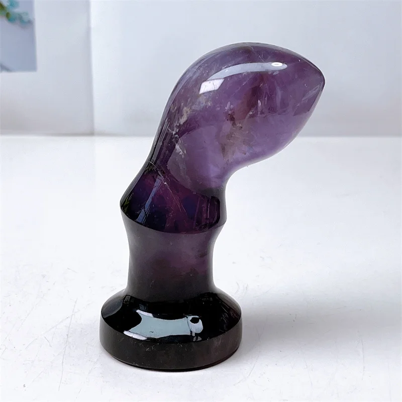 

11cm Natural Crystal Amethyst Penis Carving Wicca Decor Carved Figurine Healing Quartz Halloween Gift 1pcs