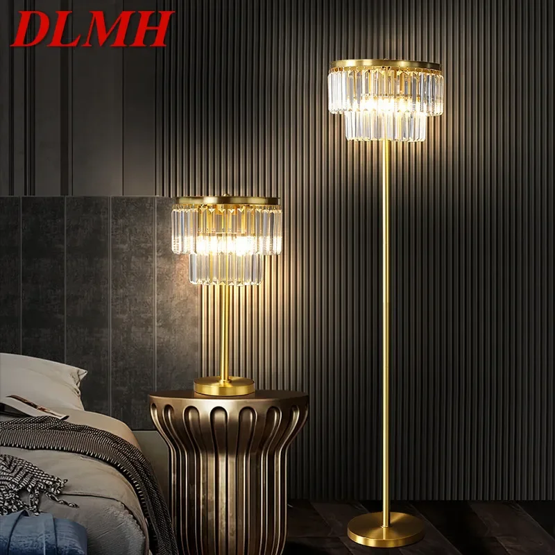 DLMH Nordic Brass Floor Lamp Modern Luxurious Crystal Bedroom Living Room Beside The Sofa LED Standing Light