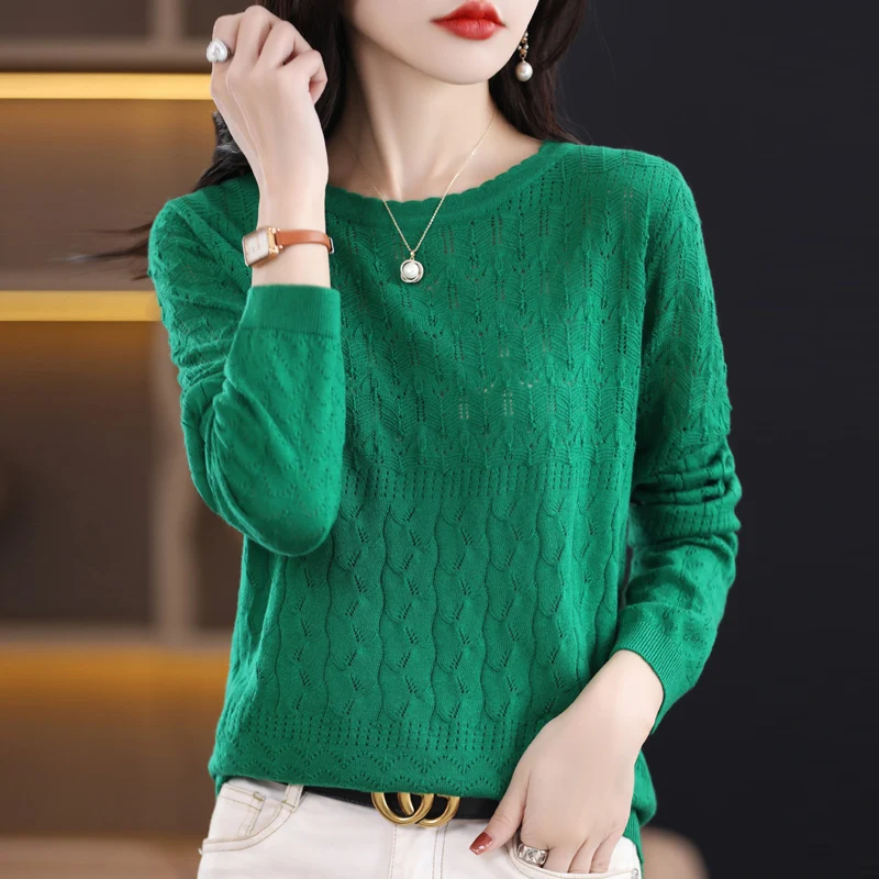 2023 New Cashmere Sweater Women\'s Sweater Women\'s Hollow Out Design O-Neck Pullover Casual Knitted Top Cashmere Women\'s Sweater