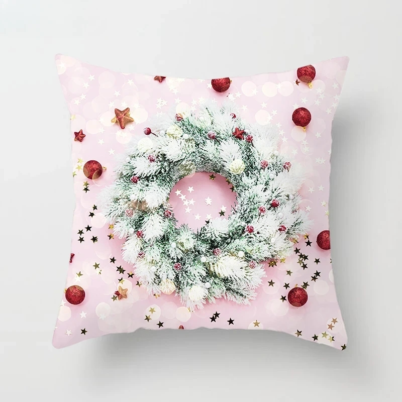 Christmas New Year Decorative Pillow Cover  Tree Wreath Print pillowcase  Sofa Chair Cushion  Home Decor