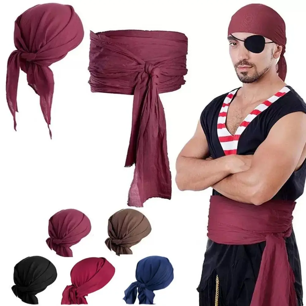 Canvas Pirate Headband Waist Belt Solid Color Triangle Scarf Halloween Scarf Belt Medieval Renaissance Head Wrap Cosplay Costume