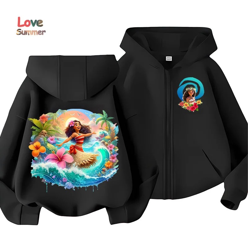 Moana 2 رقيقة كنزة صوف هوديس فتاة أنيمي فيلم شخصية البلوز الشتاء الأطفال ملابس سميكة هدية 4-14Yrs