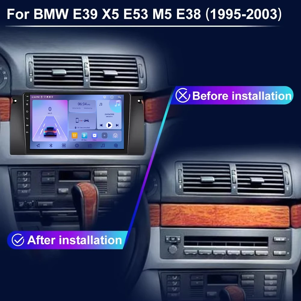Autoradio For BMW 5 E39 1995 - 2003 E53 X5 M5 Carplay AndroidAuto Car Multimedia Player GPS Navi WIFI BT wireless Android 14