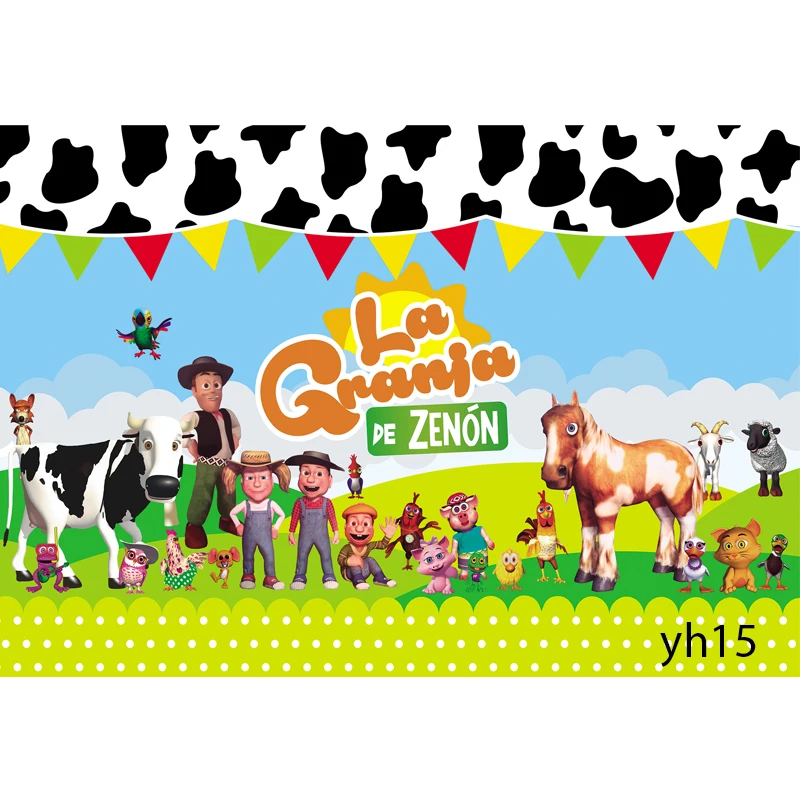 Custom พจนานุกรม Granja De Zenon ฉากหลังเด็ก1st วันเกิด Photo Studio สีเขียว Grass Farm Barn สัตว์รถแทรกเตอร์ภาพพื้นหลัง