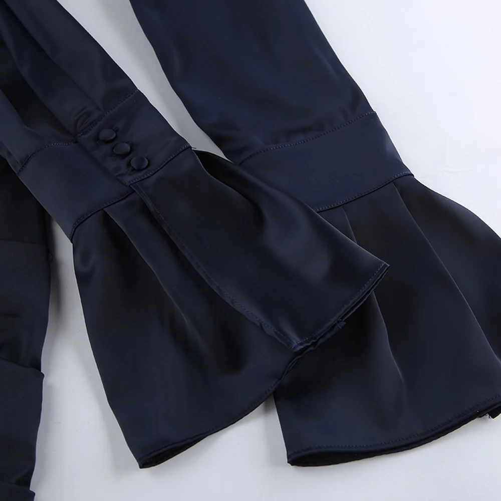 เดรสผ้าซาตินเนื้อแมท แขนบานระบาย ดีไซน์คอตั้ง สไตล์ฝรั่งเศส สวยสง่า สำหรับสุภาพสตรี ทำงาน หรือใส่ออกงาน  คอลเลคชั่นฤดูใบไม้ผลิ 2026