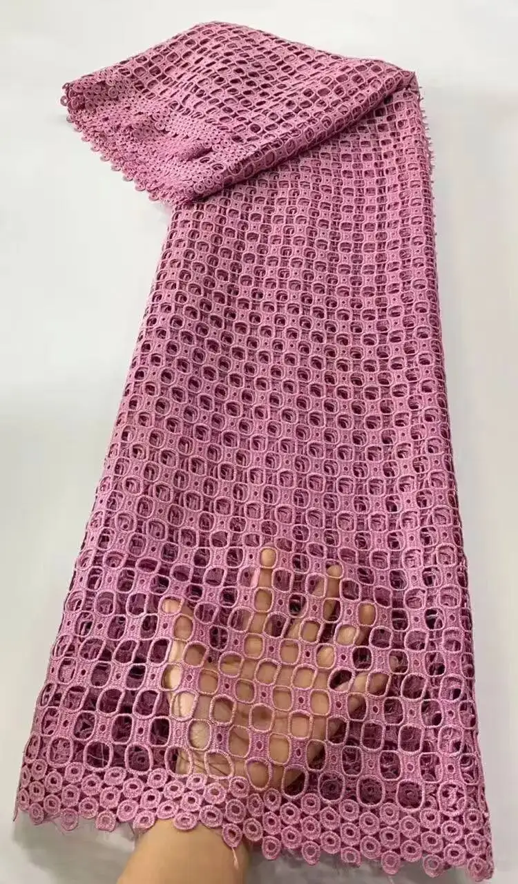 

Pink Guipure Cord Lace Fabric 2025 Latest Nigeria Water Soluble Lace with Sequins for Sewing Wedding Party Dresses
