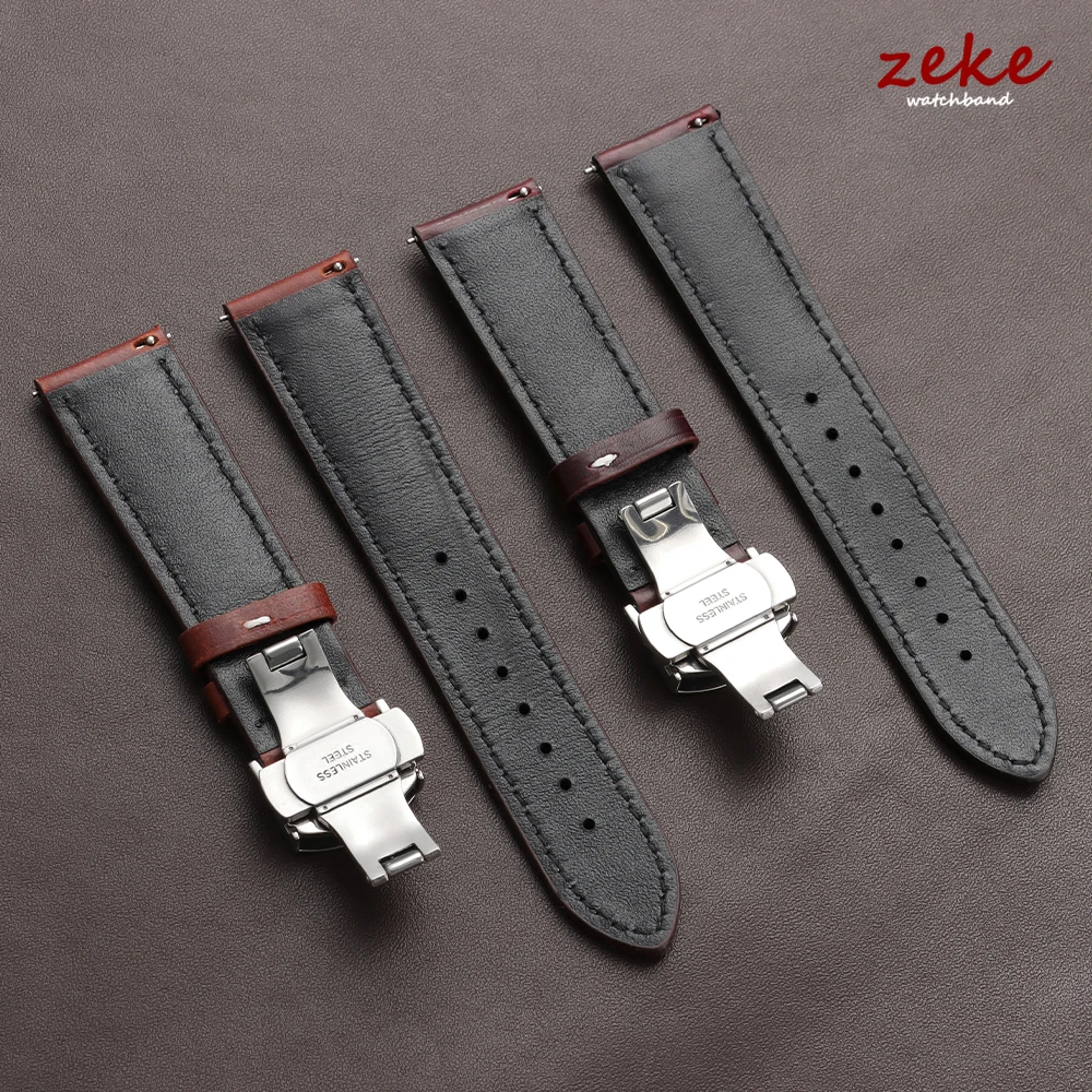 Vintage oliewas lederen horlogeband 18mm 20mm 22mm universele hoofdlaag koeienhuid horlogeband accessoires vlindergesp armband