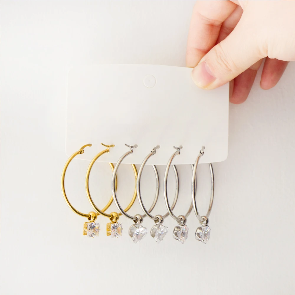 LUXUKISSKIDS Heart CZ Drops Large Hoops Earrings Exaggerated 3pairs/set Steel Luxury Jewelry For Women Gifts Removable Synthetic