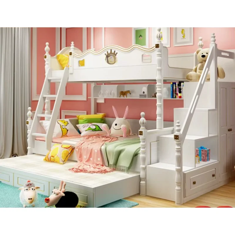 High and low structure solid wood upper and lower bunk beds, can be equipped with escalator storage boxes