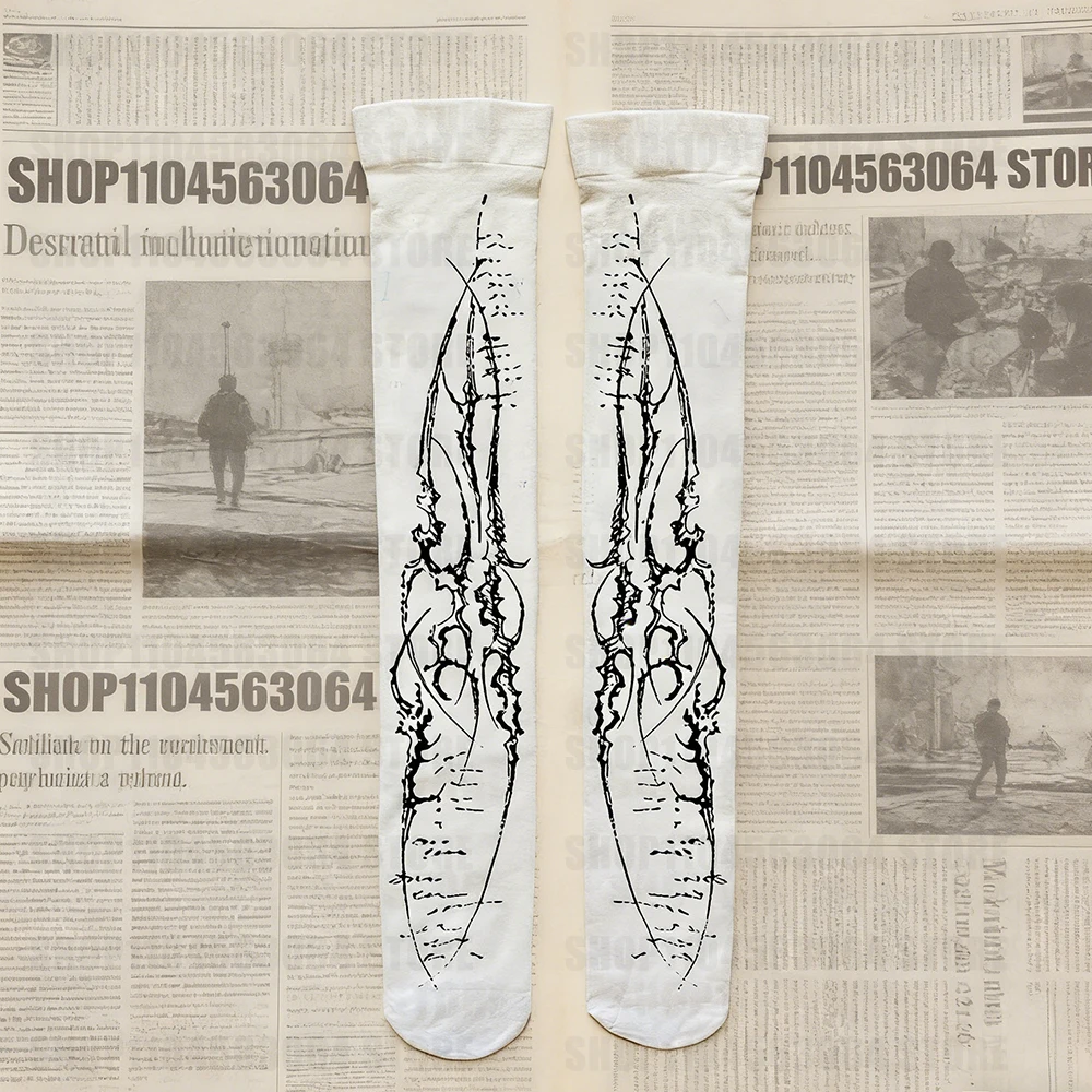2000s Harajuku punk Gothic pattern thin over the knee socks retro tight socks Y2k retro geometric print women's over the knee so