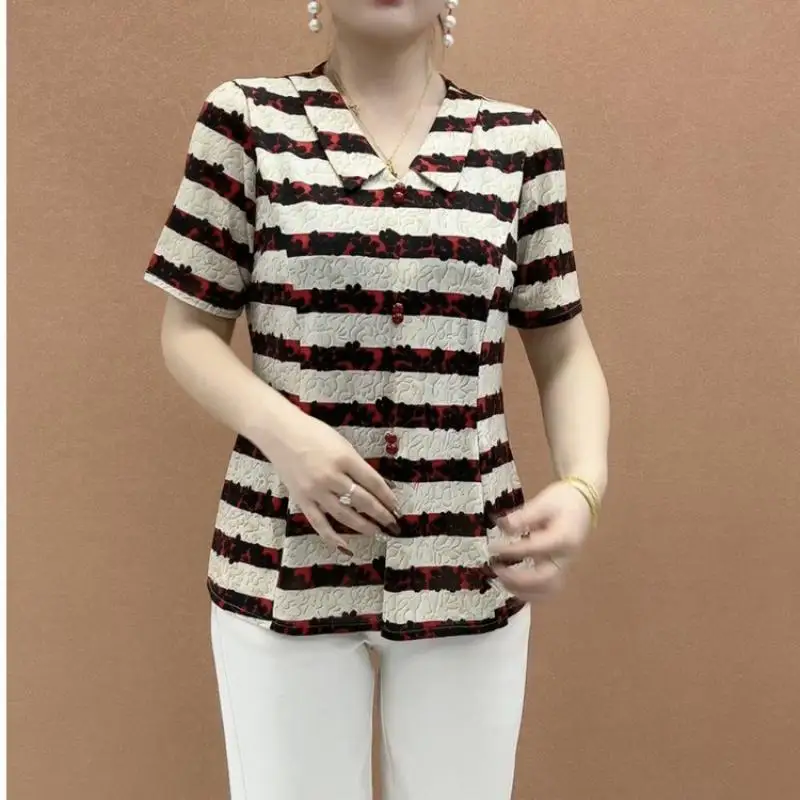 

Summer Short Sleeved Middle Aged And Elderly Mothers' Clothing Fashion Printed Women Blouses Shirt