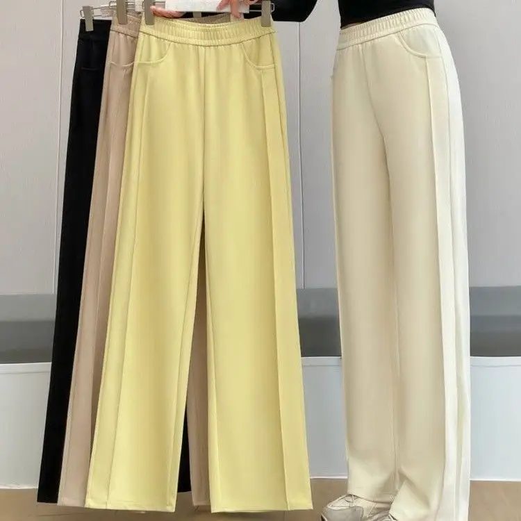 

Желтые спортивные брюки для женщин весной и осенью 2025 года, новая узкая версия, широкие брюки, повседневные спортивные брюки с прямыми штанинами