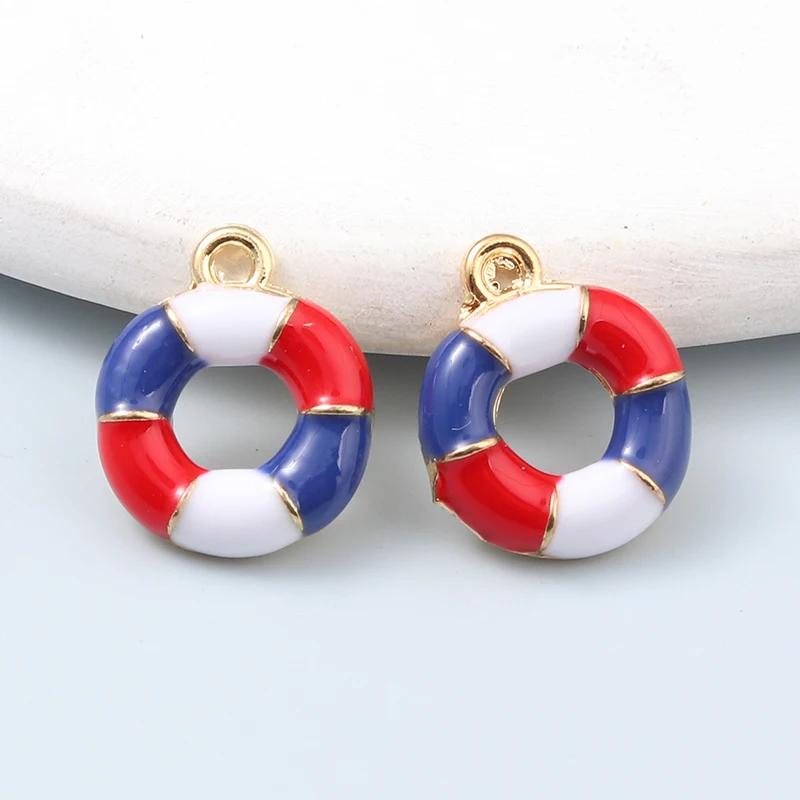 10 PCS Cute Cartoon Life Buoy America Flag Color Enamel Pendants For Making Jewelry Handmade DIY Necklace Findings