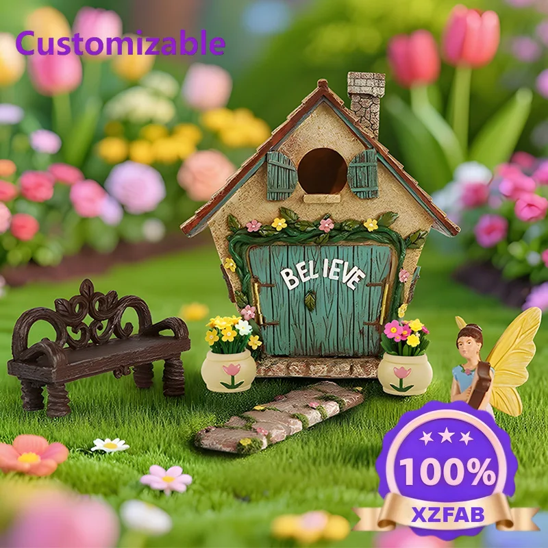 Factory Direct 2026 Flower House Set Resin Ornament Micro Landscape Butterfly Girl House Courtyard Garden