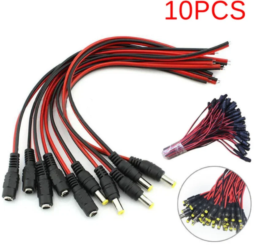 10 ชิ้น/ล็อต 2.1x5.5 มม.ชายหญิง 12V Dc Pigtail Cable Jack สําหรับกล้องวงจรปิดเชื่อมต่อหางขยาย 12V DC ลวด