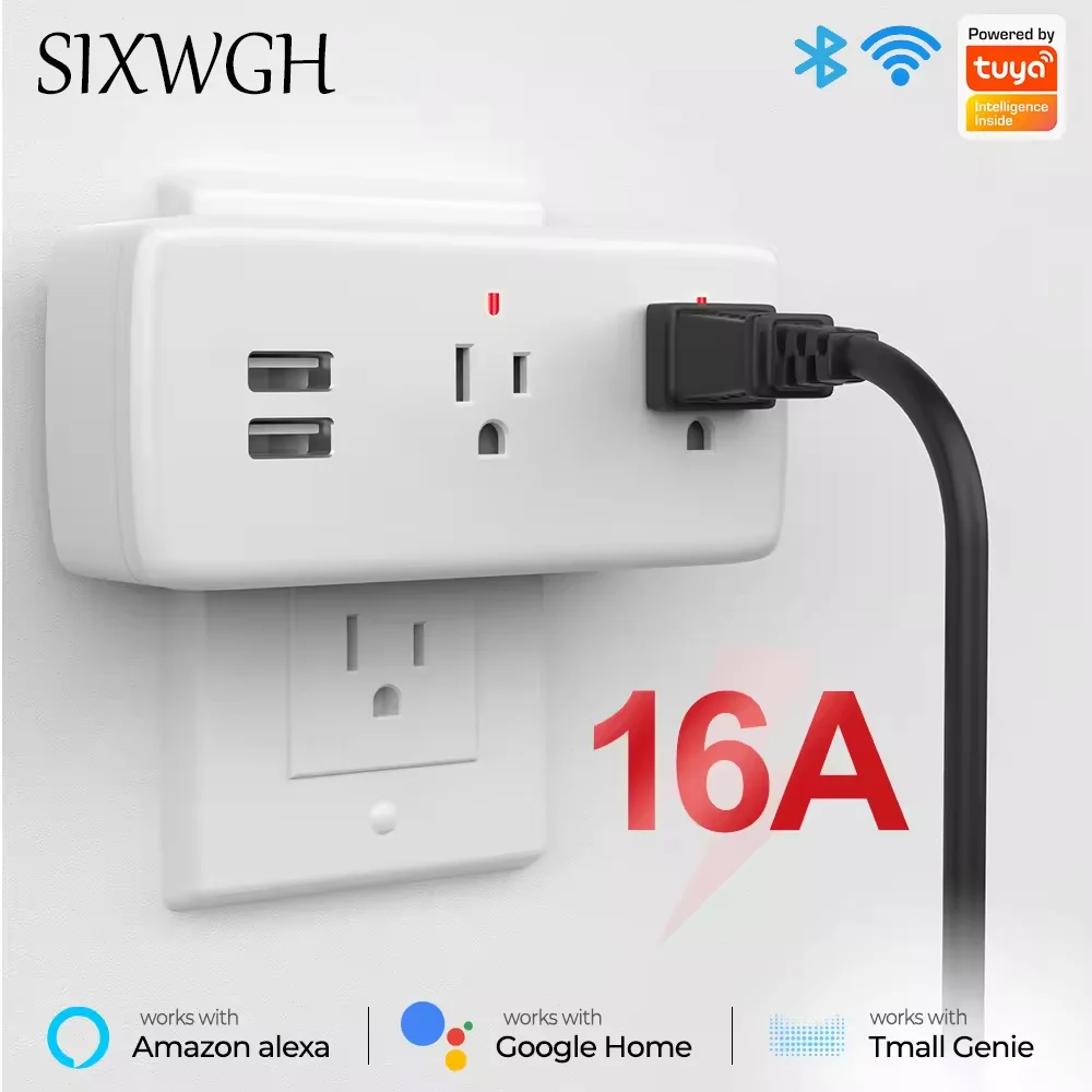 

SIXWGH 16A Tuya WiFi Smart Dual USB Socket Google Home Alexa Compatibility 2-Ac Outlet Adapter Wireless Remote Charging Port