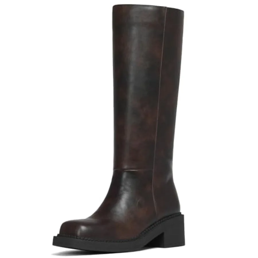 

AMINUGAL Fold Over Knee High Boots Women Chunky Block Heel Festival Trendy Casual Round Toe Buckle Tall Slouchy Boots for Women