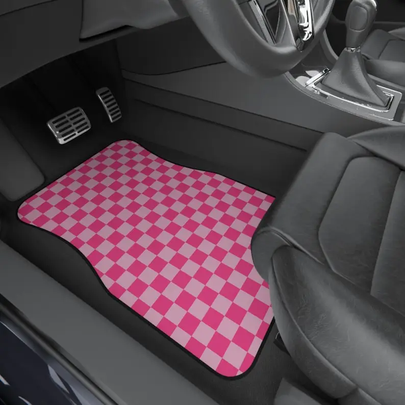 Checkerboard Mats for Car Car Mats Pink Car Mats Checkered Car Mats for Women Cute Car Mats Girly Car Mats Pink