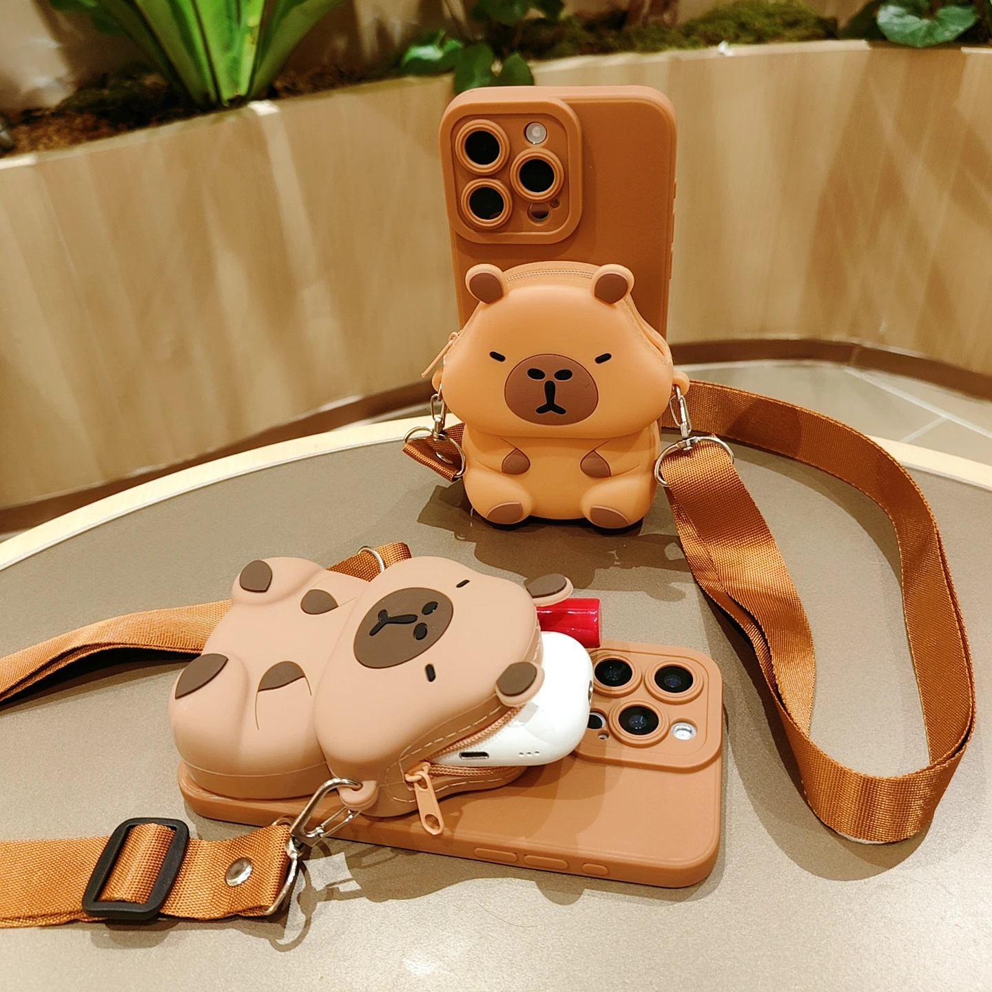 آيفون 11 برو ماكس X XS ماكس XR 7 8 زائد SE 2020 2022 لطيف الكرتون كابيبارا الحيوان حقيبة المحفظة Crossbody حزام جراب هاتف غطاء #1