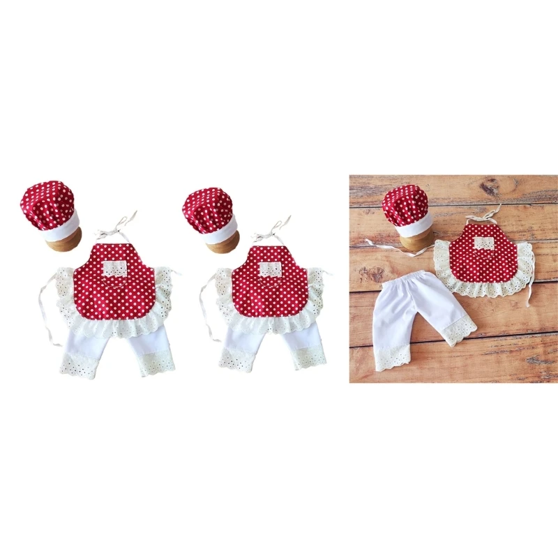 

Baby Photo Costume Chef Hat Apron Pants Outfit Newborns Photo Props Photoshoot Clothing Infant Skin-Friendly Photo Suit