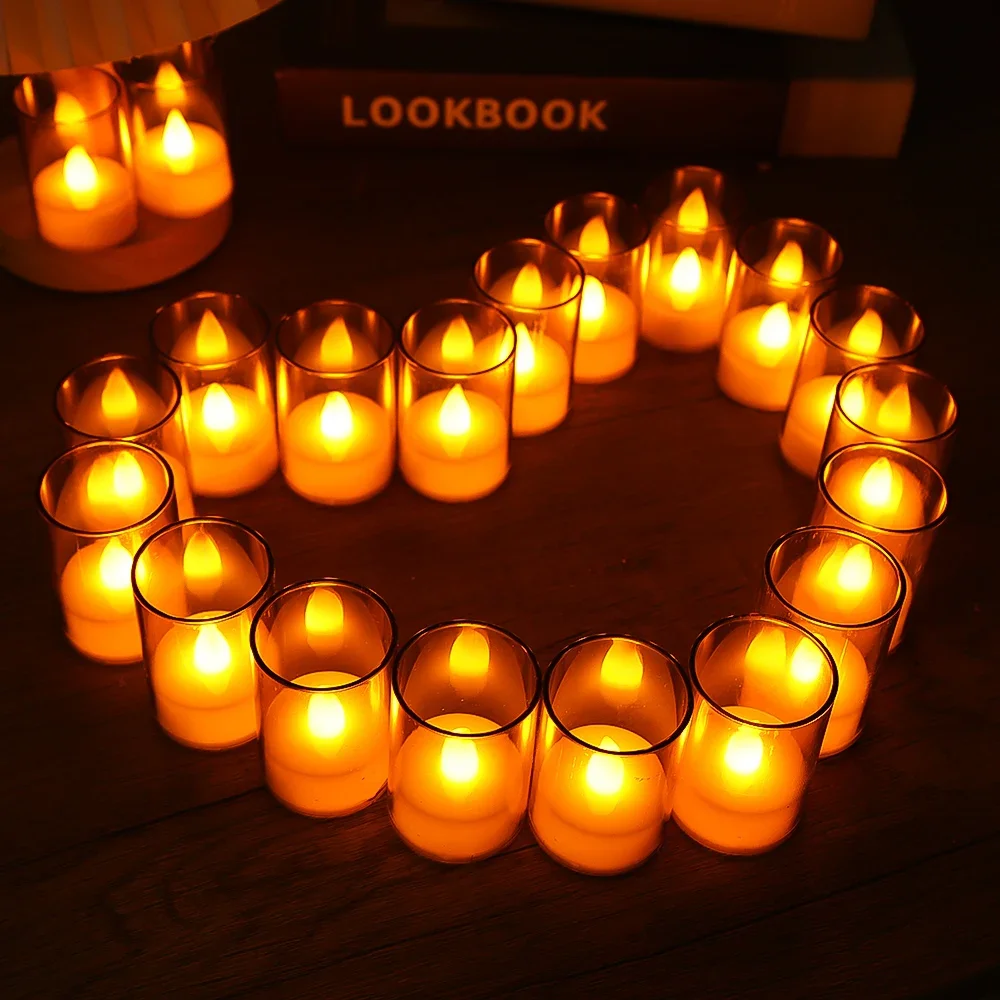 1/10pcs Led Flameless Electronic Candles Lamp Acrylic Cup Battery Powered Flickering Fake Tealight Candle Warm Light Decor Light