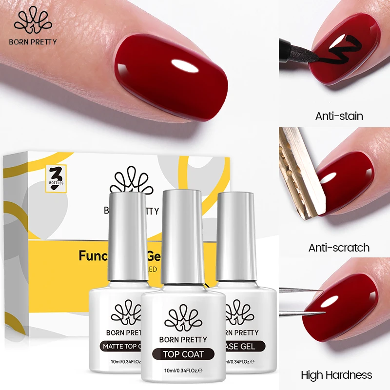 BORN PRETTY 10ml Base Gel Super Top Coat 1/2/3pcs Kit Nail Gel Polish Set Ultra Glossy Tempered Long Wear Top Coat Matte Top