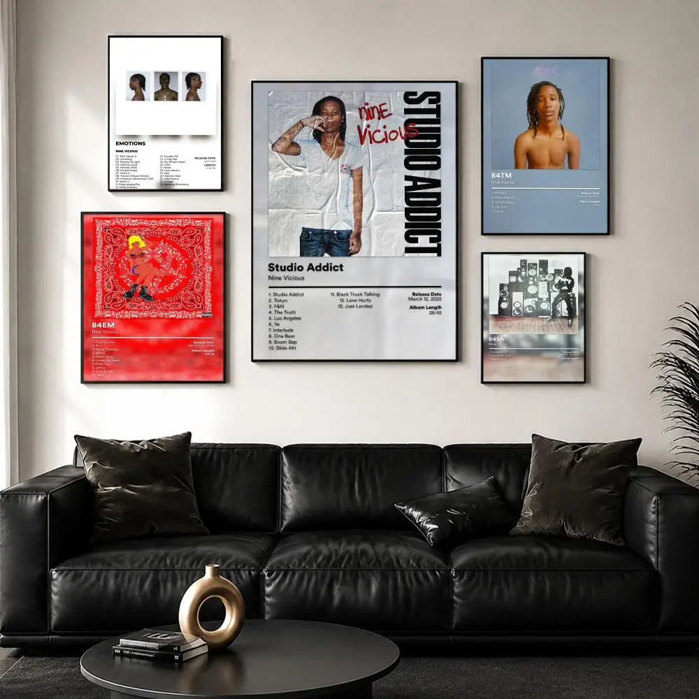 Rapper Music Pop Album N-Nine Vicious Poster Decorative Wall Art Stickers Mural Photo Print for Home Living Room Hallway Decor
